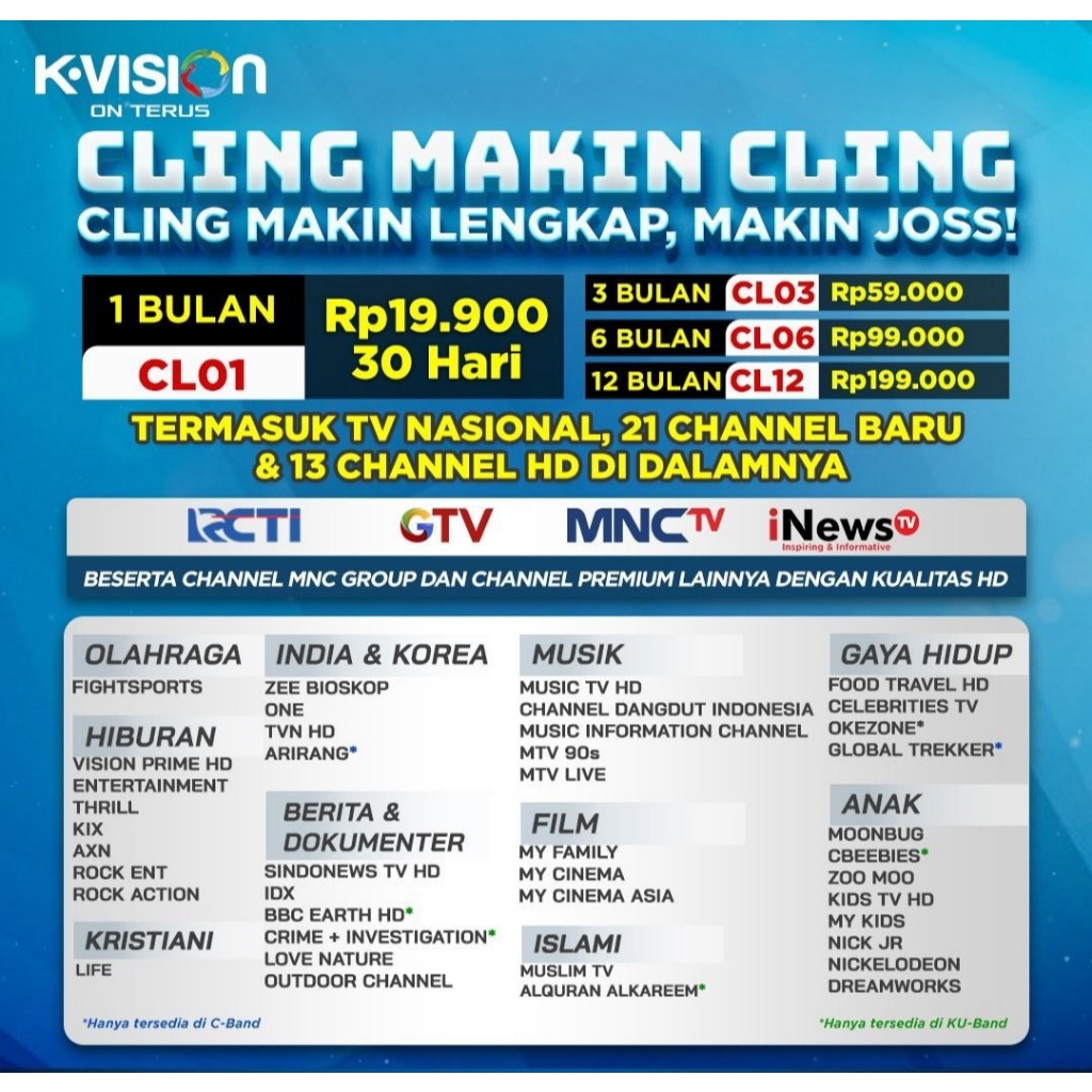 Receiver Dekoder Kvision Paket Cling 12 Bulan | Paket Juara | Paket Sultan | Paket SPOTV