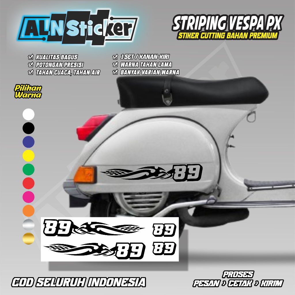 stiker cutting custom angka untuk motor vespa px / striping custom angka untuk vespa px termurah