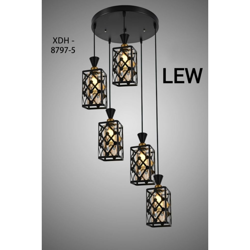 LAMPU GANTUNG HIAS VOID TANGGA MINIMALIS 5 LAMPU ELEGANT