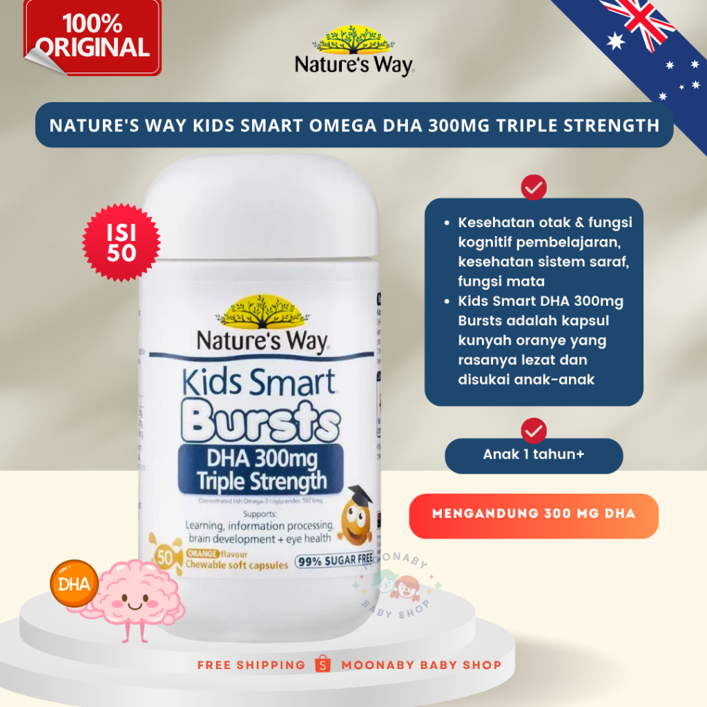 Exp 05/2028 Nature's Natures Way Kids bursts Smart Fish oil DHA EPA OMEGA3 300mg rasa orange anak Tr