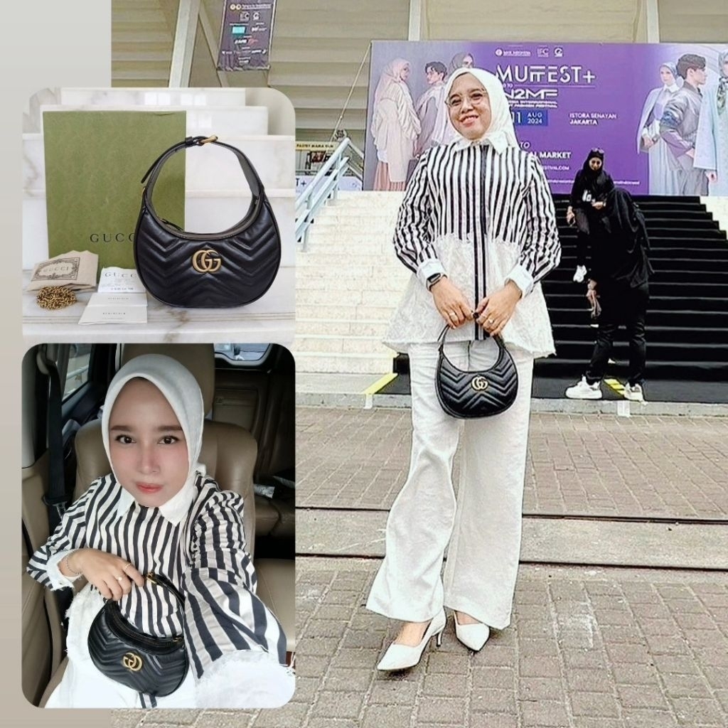 PRELOVED GUCCI 2023 GG MARMONT HALF MOON SHAPED MINI BAG IN BLACK