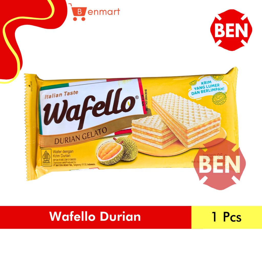 

Wafello Wafer Durian Gelato 95g 95gr 95 g gr gram - Wafer Krim Duren Kuning Italian Taste Besar