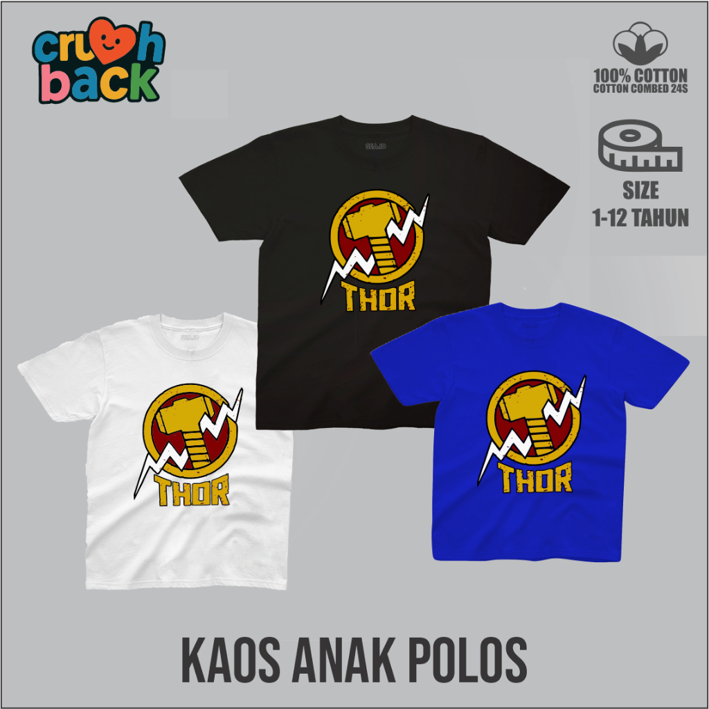 Fashion Anak 1-12 Tahun Atasan Baju Kaos Anak Logo Thor Cotton Combed 24s 100% Cotton Premium