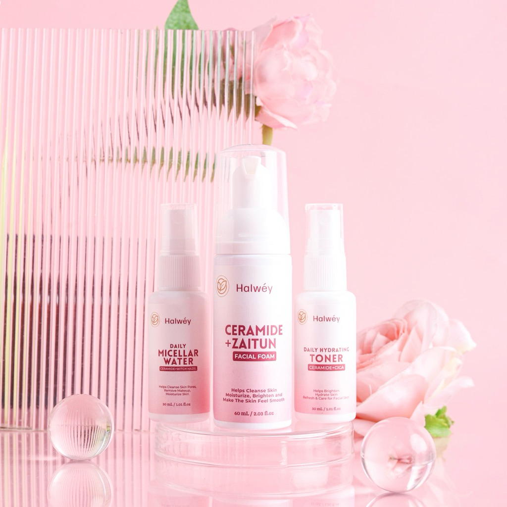 Halwey New Paket Perawatan Trial Kit Pemula atasi KULIT SENSITIF, BRUNTUSAN & KULIT KUSAM (Skincare 