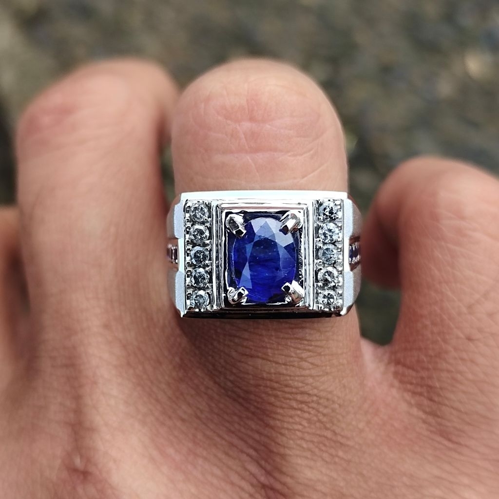 Cincin pria elegan blue sapir mix berlian eropa