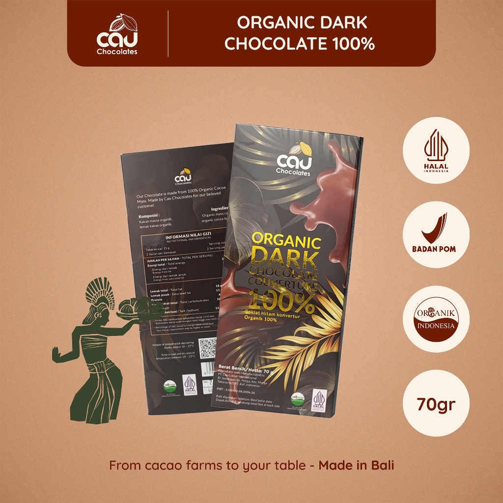 

CAU CHOCOLATES - Organic Dark Chocolate Couverture 100% - 70 gr