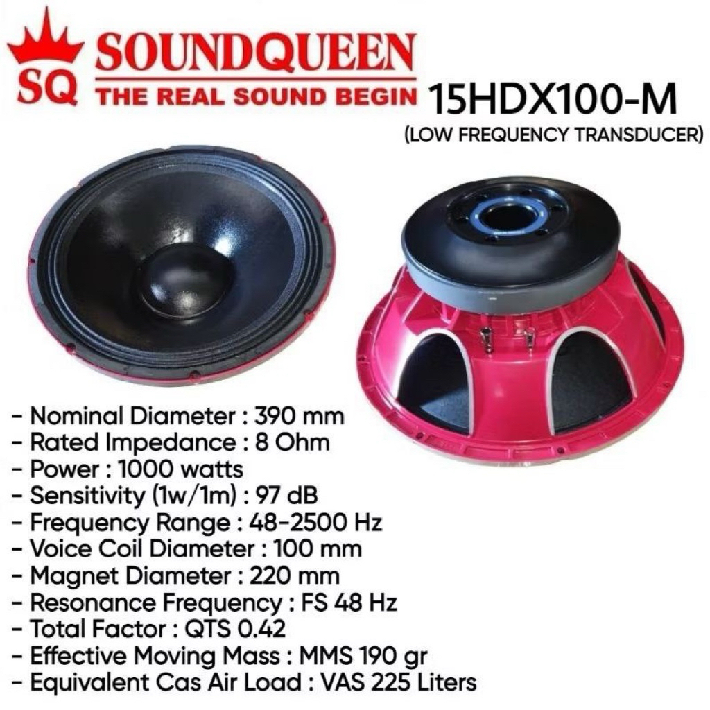 speaker komponen soundqueen 15" 15HDX100-M