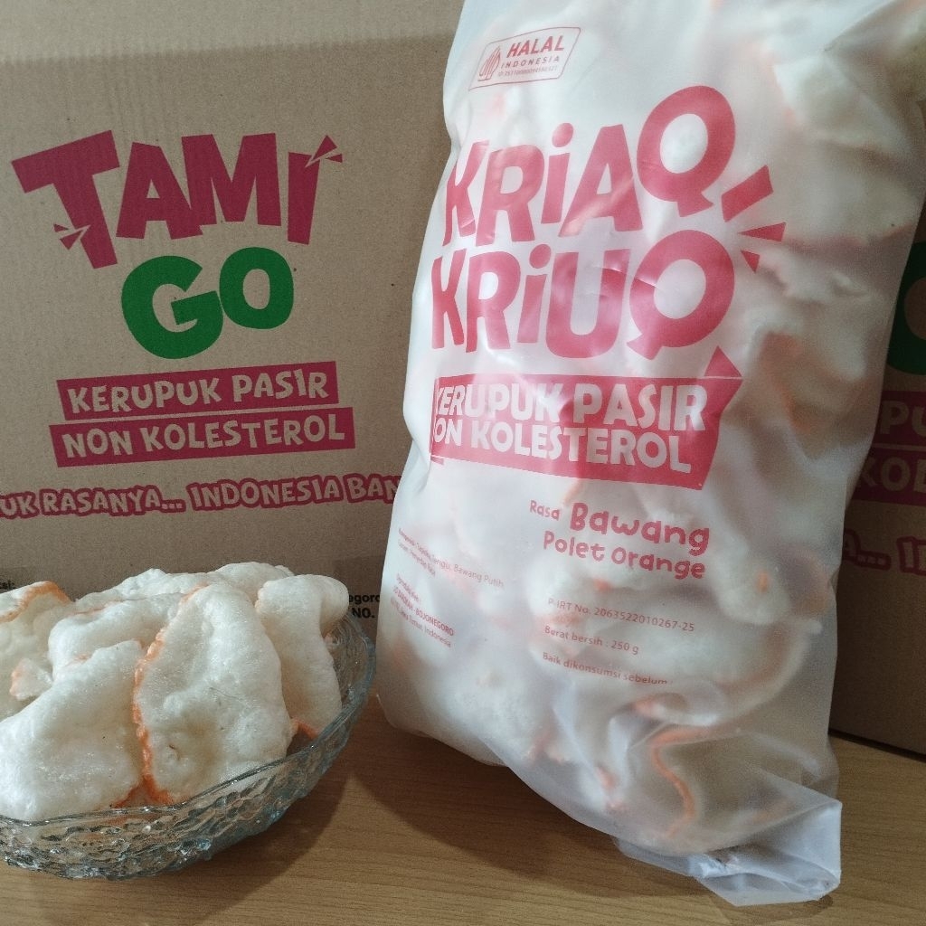 

Kerupuk Pasir Kriaq-Kriuq / Tamigo Non Kolesterol 250gr Rasa Polet Orange Terasi