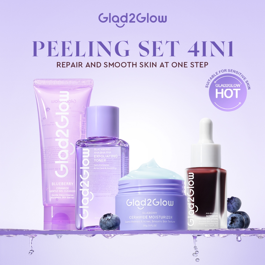 [Peeling Paket 4PCS] Glad2Glow 4in1 bundle Skincare Paket---Moisturizer+Serum+Cleanser+Toner Glowing
