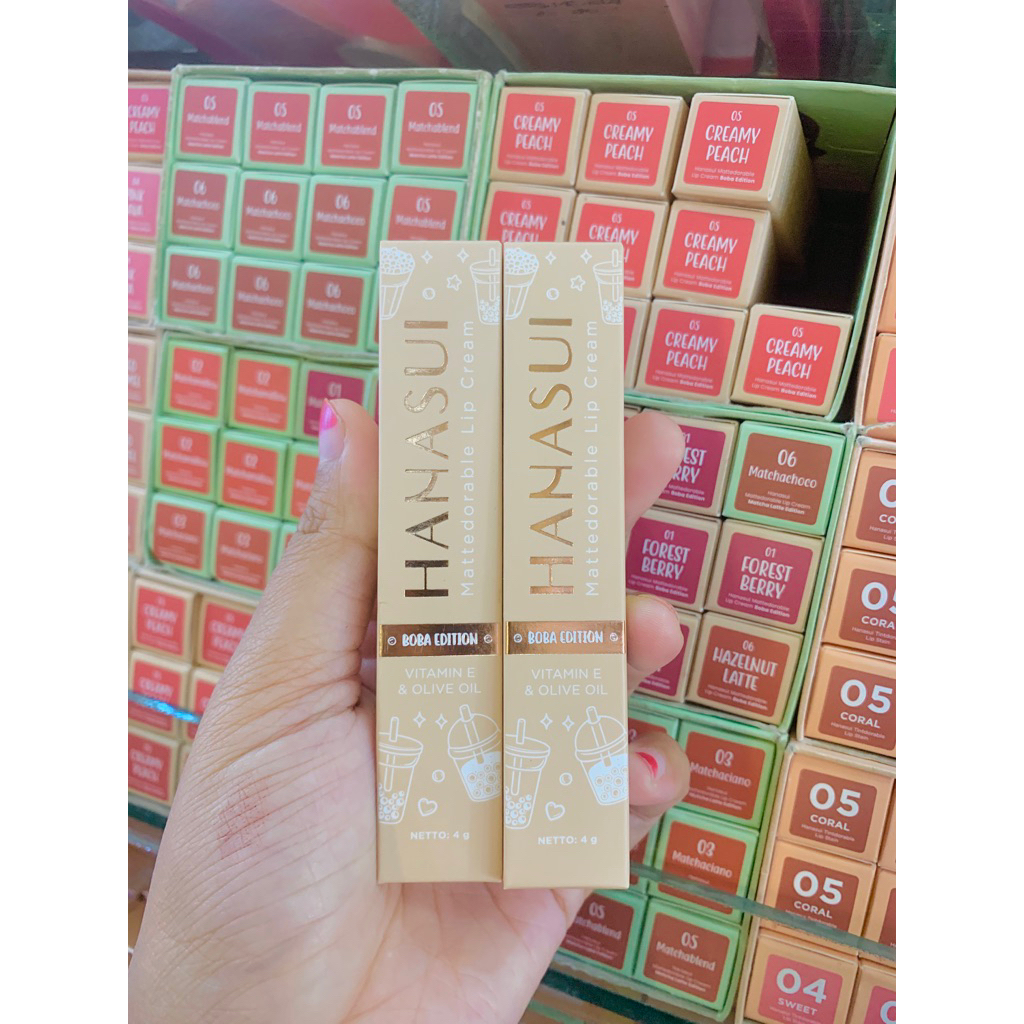 (Grosir) 12pcs Hanasui Mattedorable Boba Edition Lipcream - Mix Warna