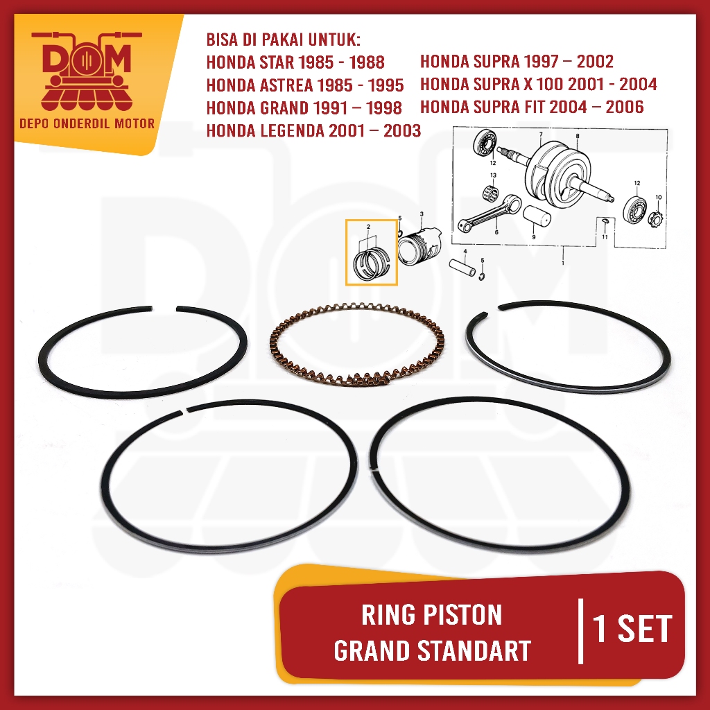 Ring Piston Set Grand Standart (PSP) Piston Ring Kit Seker Seher OS STD 0 Honda Grand Astrea legenda