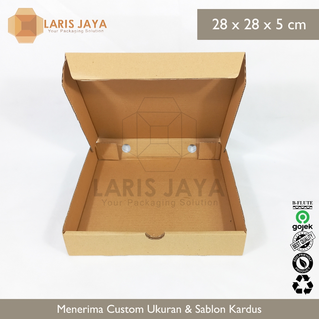 

Kardus uk. 28 x 28 x 5 cm....Die Cut karton box untuk Kotak Aksesoris dll model box pizza