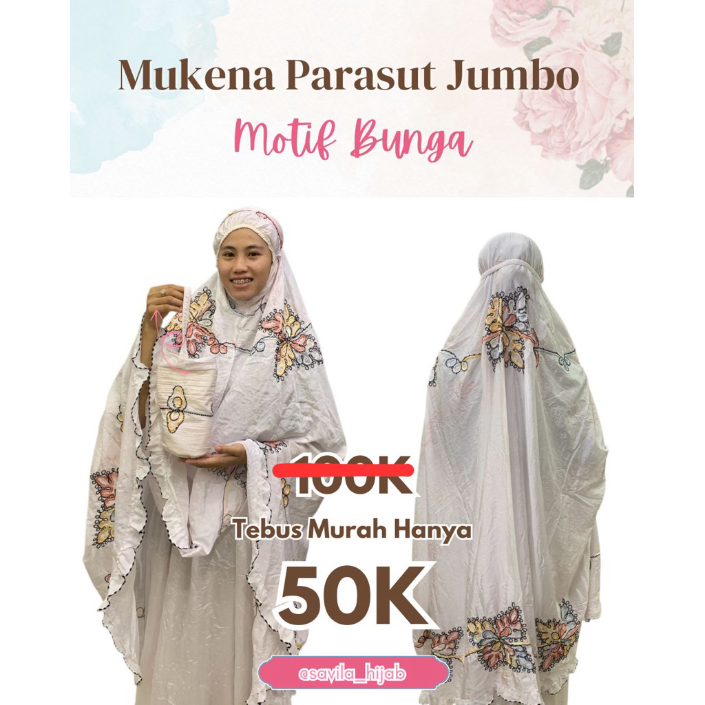 Mukena Parasut Jumbo Motif Bunga