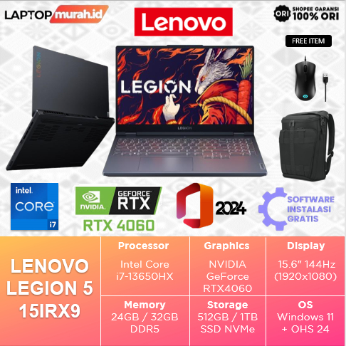 Lenovo Legion 5 15 i713650HX RTX4060 64GB 2TB SSD Windows 11 + Office Original 15.6 144Hz 100SRGB