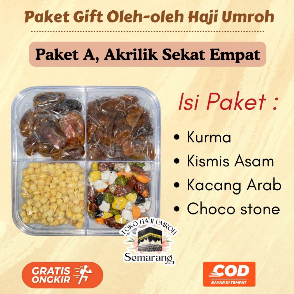 

Paket Gift Oleh-oleh Haji dan Umroh Toples Akrilik Sekat Empat Mewah Makanan Khas Arab Timur Tengah