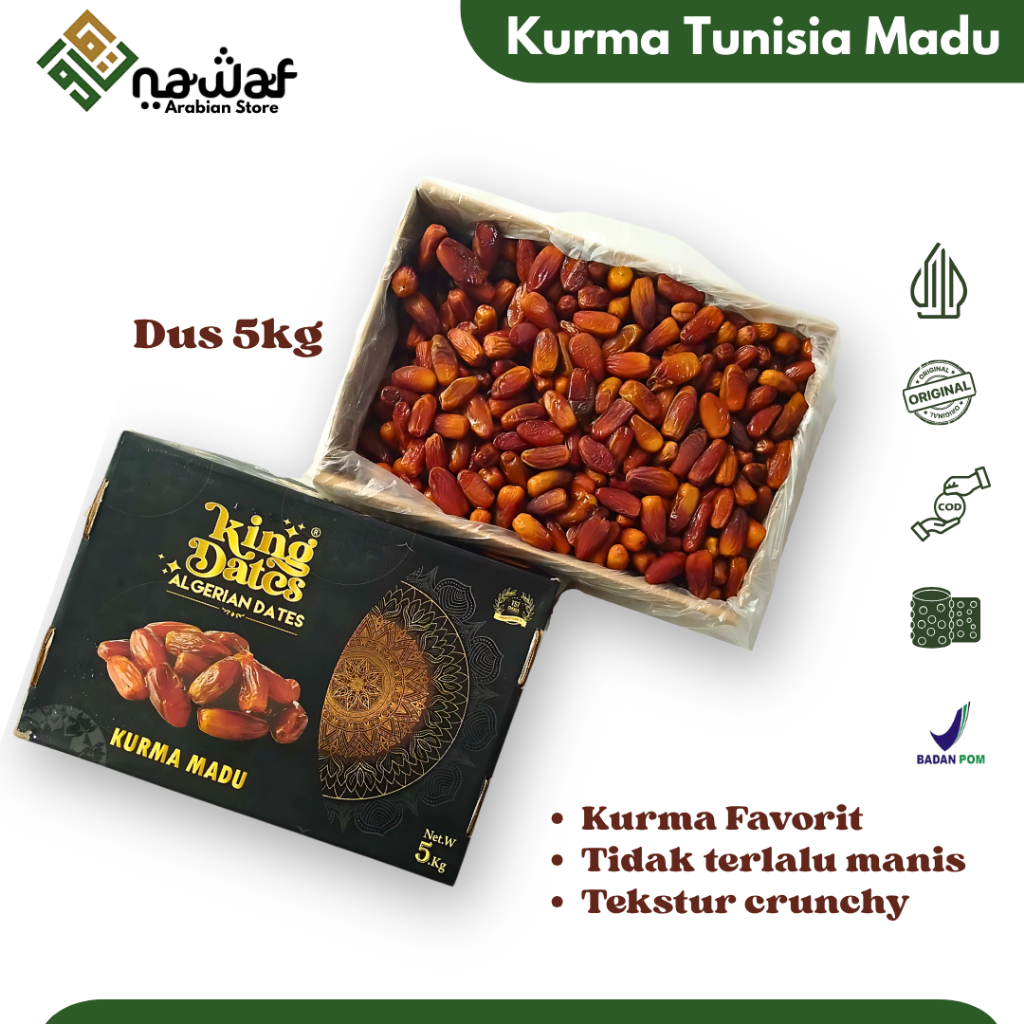 

Kurma MaduTunisia Dus 5 Kg | Tunisia Madu Asli Kualitas Premium Tanpa Tangkai | Oleh Oleh Haji Umroh