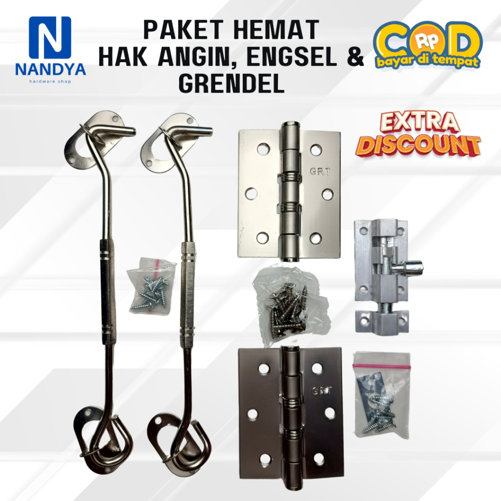 Paket Hemat Set Jendela Hak Angin Kuat Tahan Lama Engsel Tebal Grendel Alumunium Sekrup Lengkap