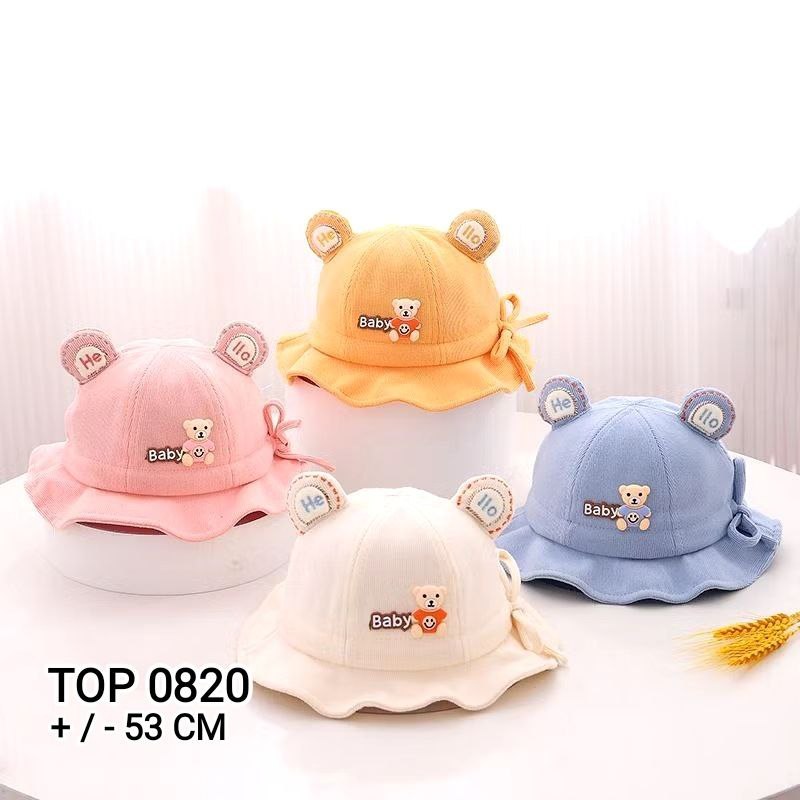 TOP 0820 - TOPI BUKET IMPORT ANAK 1-3 TAHUN RUFFLE BEAR SMILEY