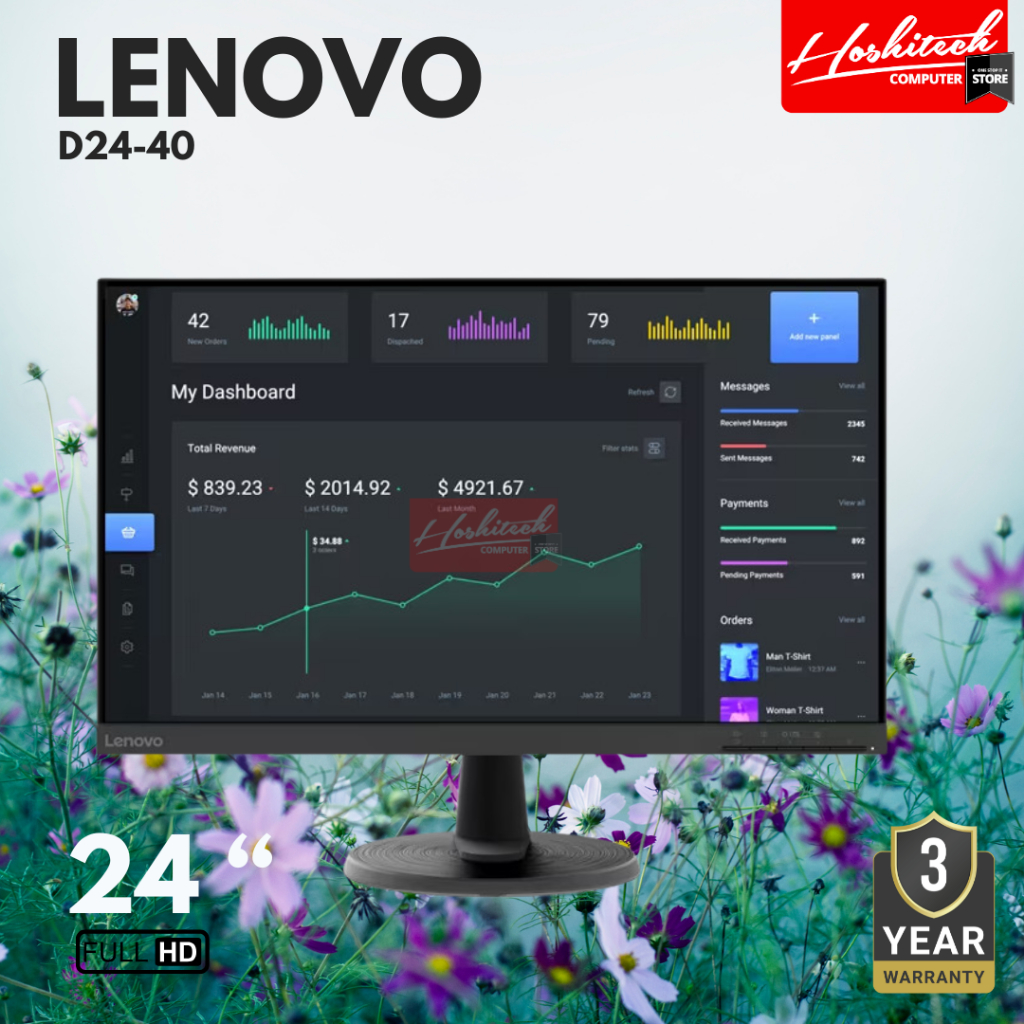 KJ Monitor 24 Inch Lenovo D24-40 FHD Amd Freesync Bezelless