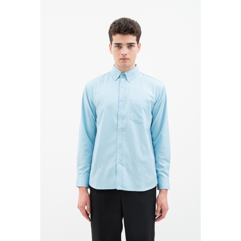 GRITLINE | Kemeja Pria Basic Polos Panjang | Light Blue Morning Grind Oxford | Kemeja Pria Biru Muda