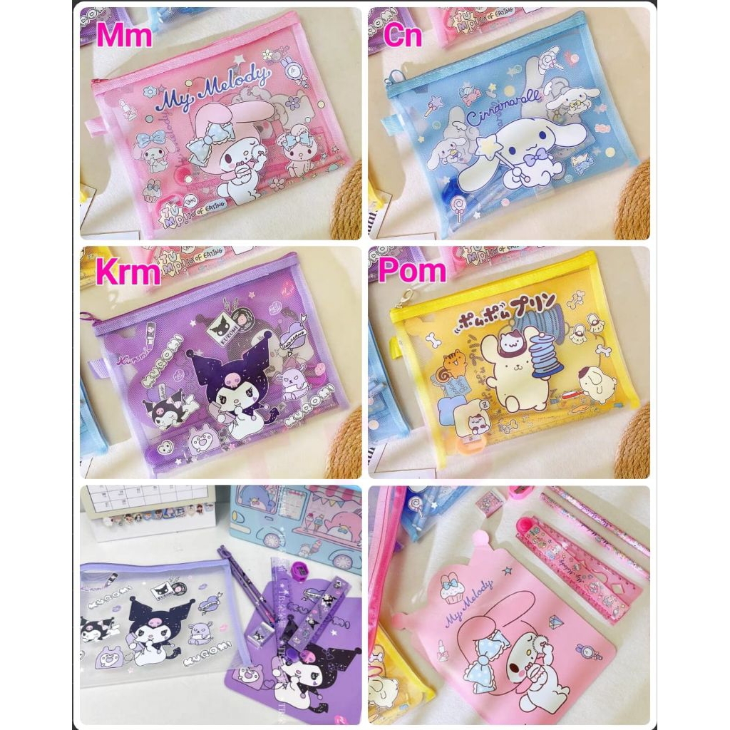 

Stationary set dan pouch jaring isi buku, penggaris, 2 pensil, penghapus, rautan uk 23x18