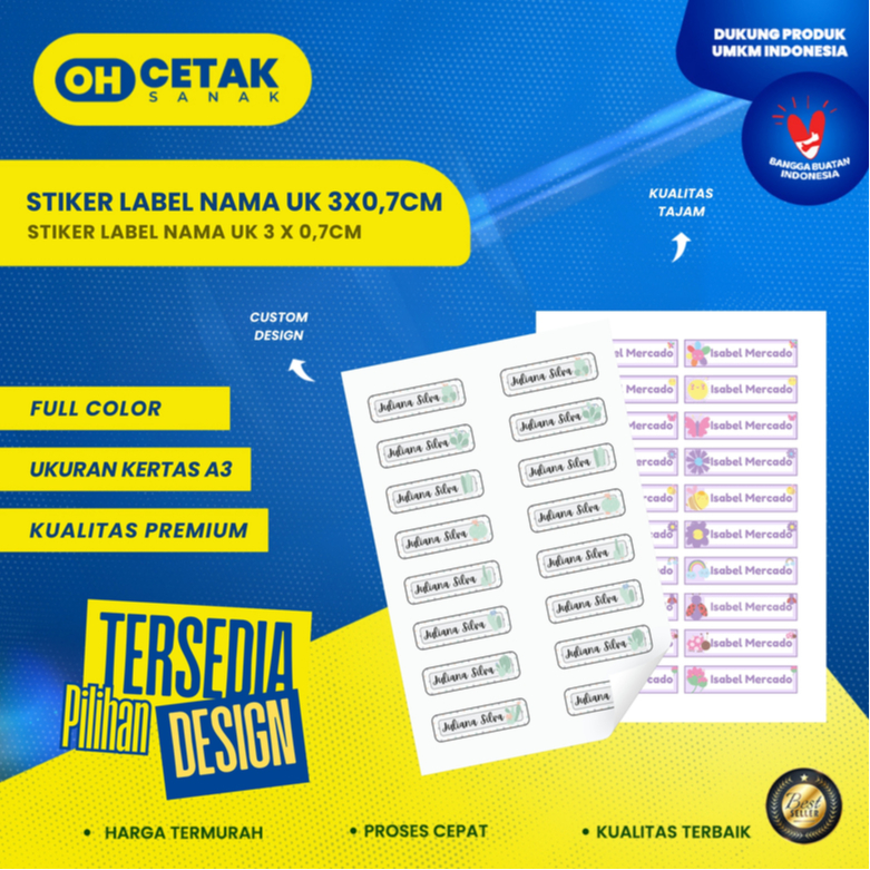 

Stiker Label Nama Anak Uk 3 x 0,7 cm (96 pcs) – Waterproof, Lucu & Isi 96 pcs