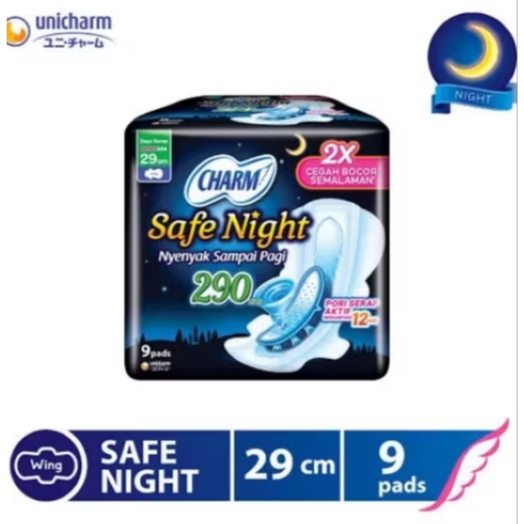 Softex Pembalut Charm Malam Safe Night 29cm Isi 9