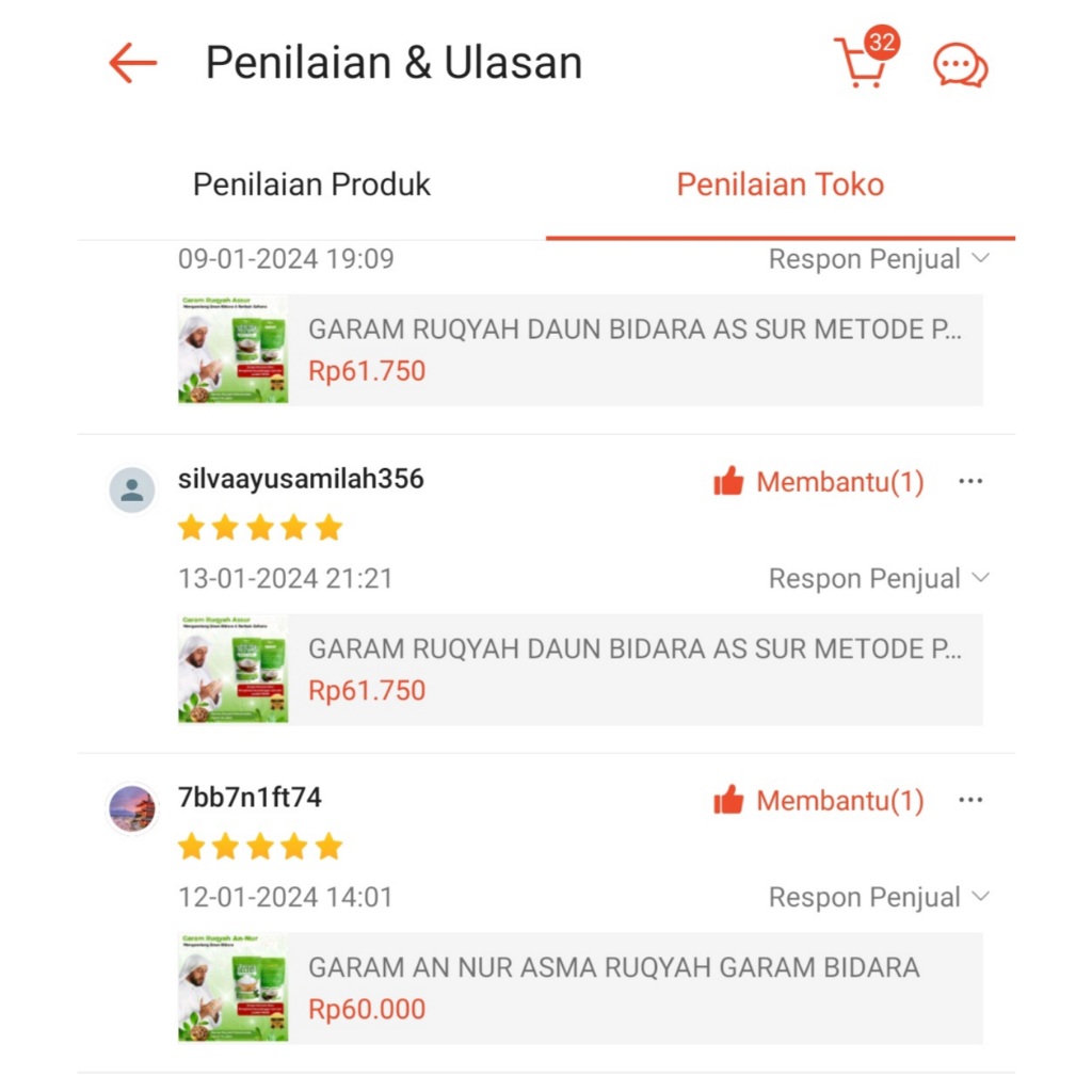 

garam ruqiya bidara siap pakai isi 500g
