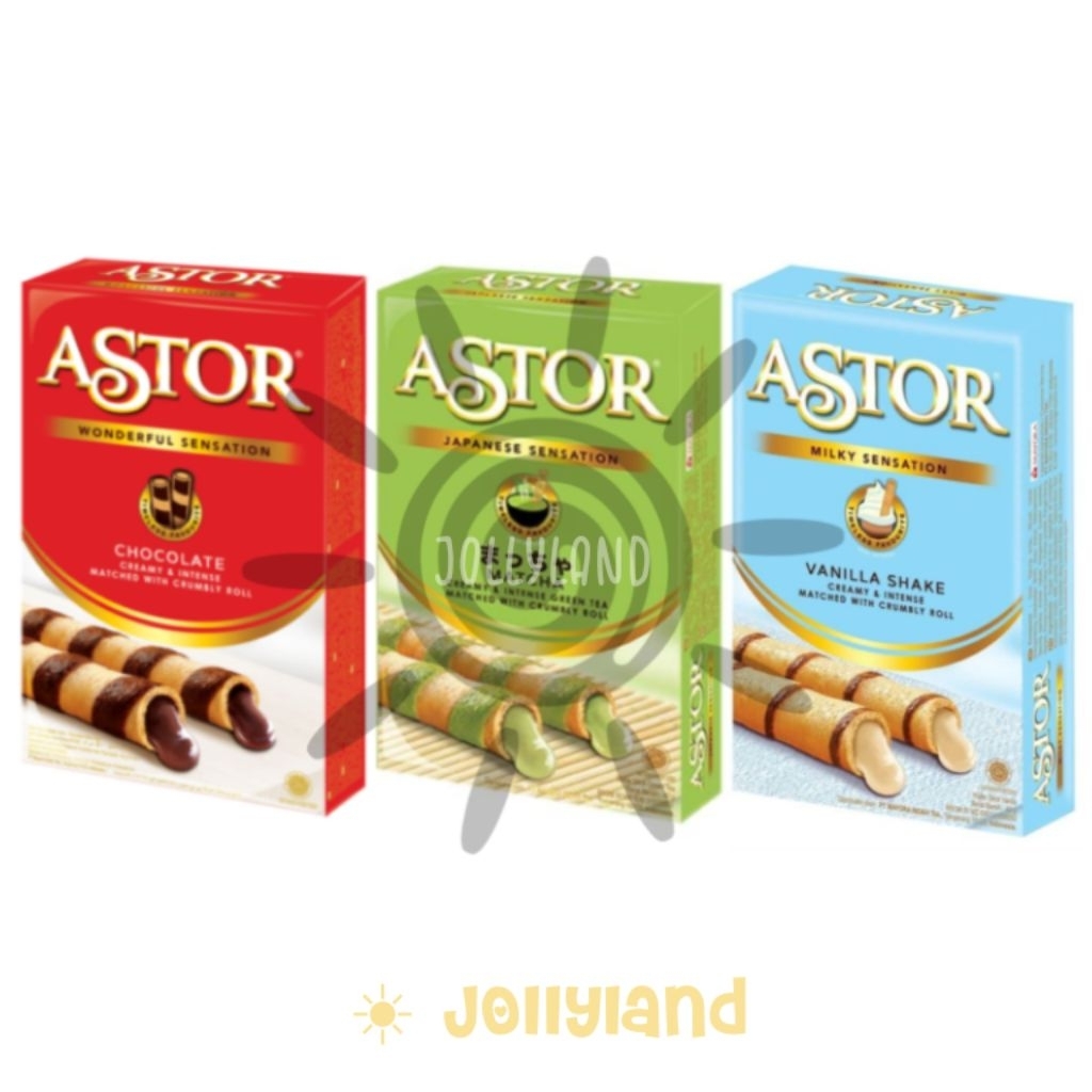 

Astor Wafer Roll Stick Biskuit Wafer Stik Roll Choco Coklat, Matcha, Vanilla Shake 40g Box