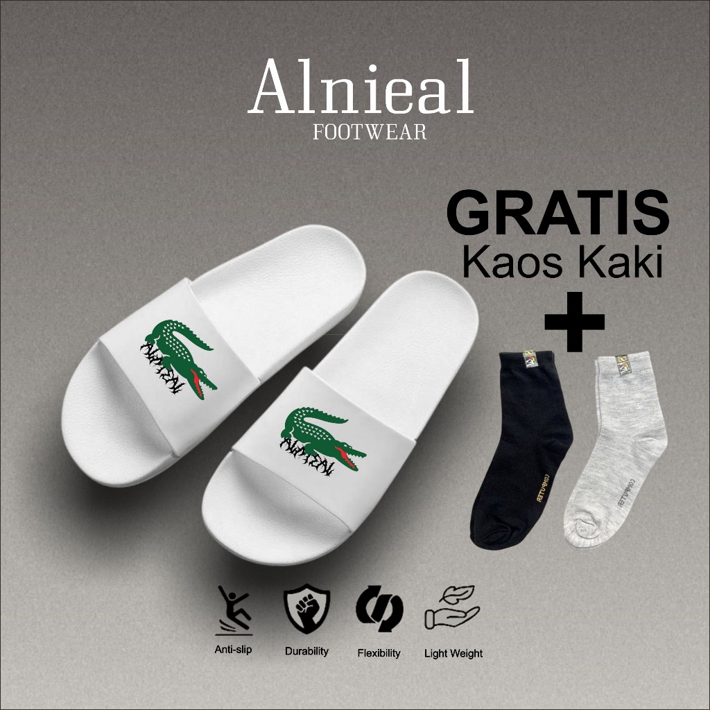 Alnieal - Sandal Slop Pria Karet Putih | Sendal Selop Pria
