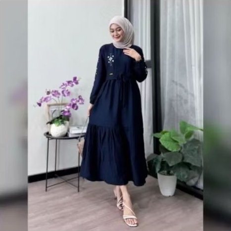 Shakila midi dres polo linen/midi dres viral/gamis midi adem/gamis wanita murah/midi dres kondangan