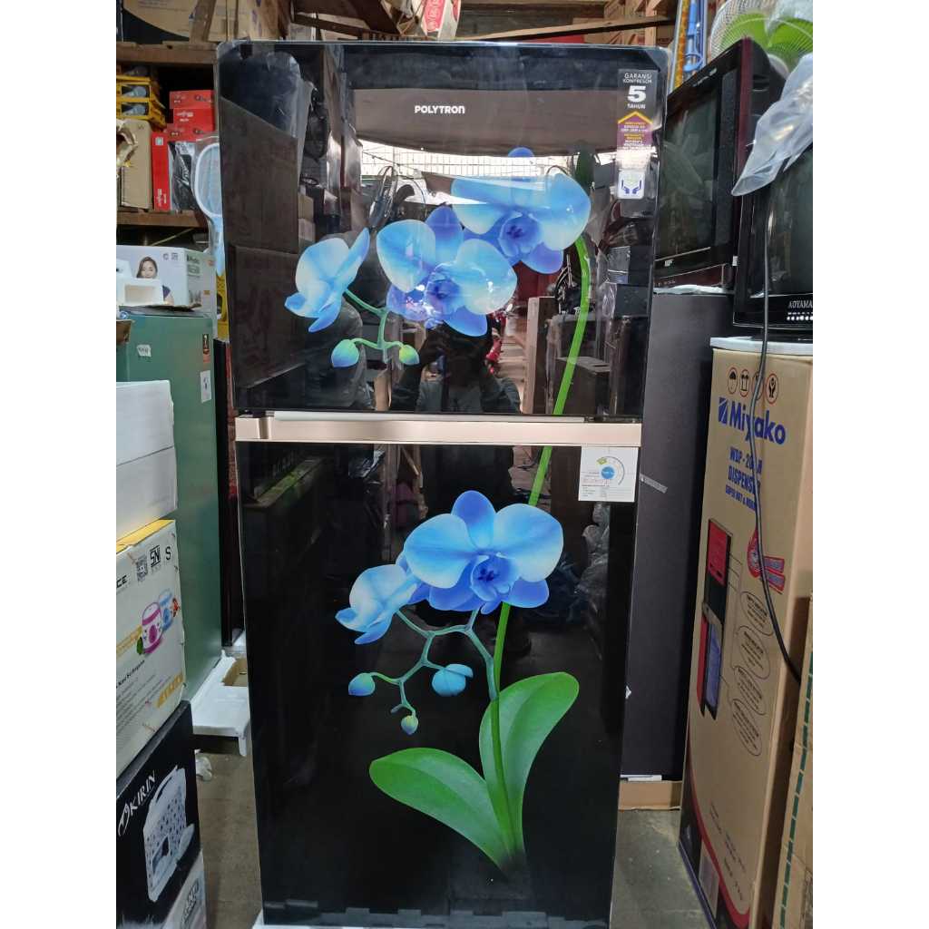Kulkas 2 Pintu POLYTRON PRW 23 MOB Belezza Jumbo Kapasitas 220 Liter Pintu Kaca