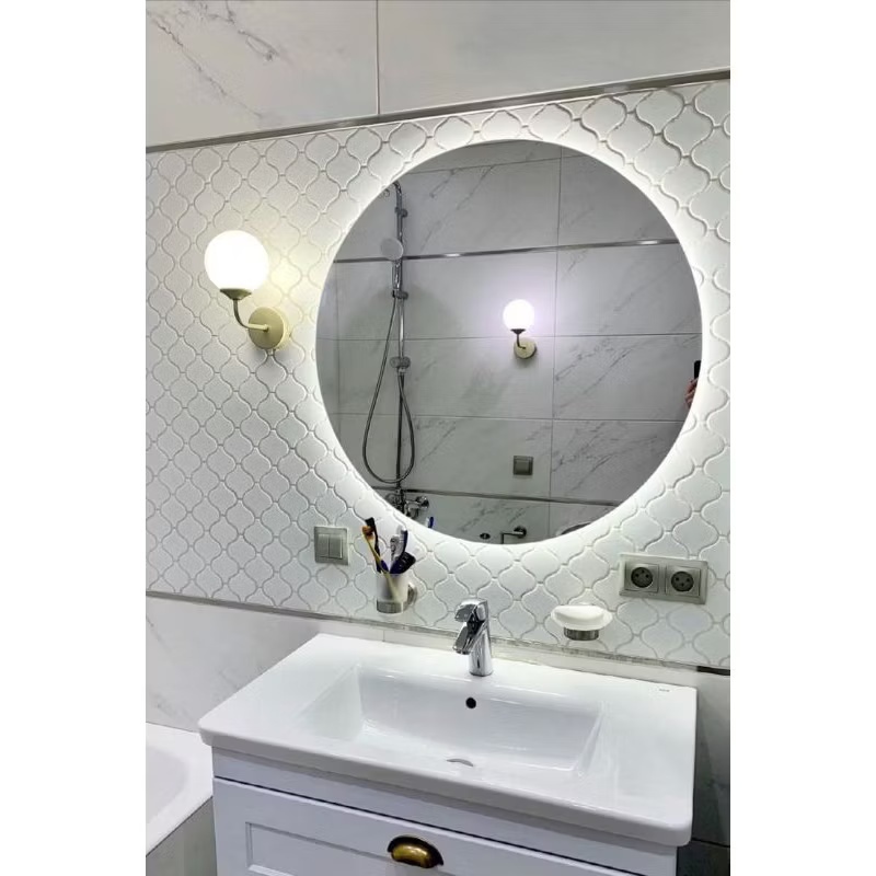 Kaca Cermin Lampu LED Kamar Mandi Bulat Aesthetic | Cermin Wastafel Gantung