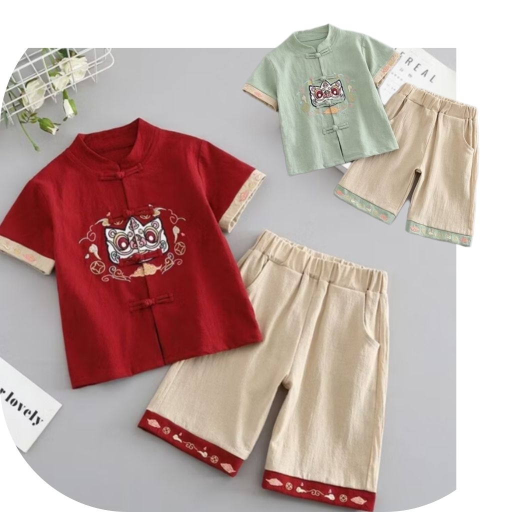 CSQ596  Lion Dance Hanfu Set |  Barongsai Setelan Choengsam Anak Laki-laki | Set Baju Anak