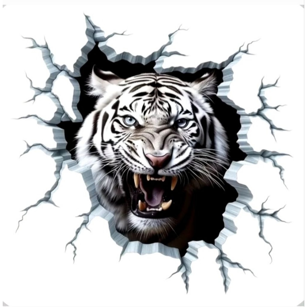 

stiker 3D macan putih keren, stiker print sudah cutting, size 15 x 20 cm, anti air