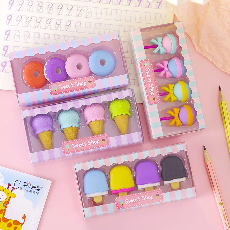 

Penghapus Pensil Karakter Sweet Shop Cone Lolipop Ice Cream Donut 1Set (4pcs) I Penghapus