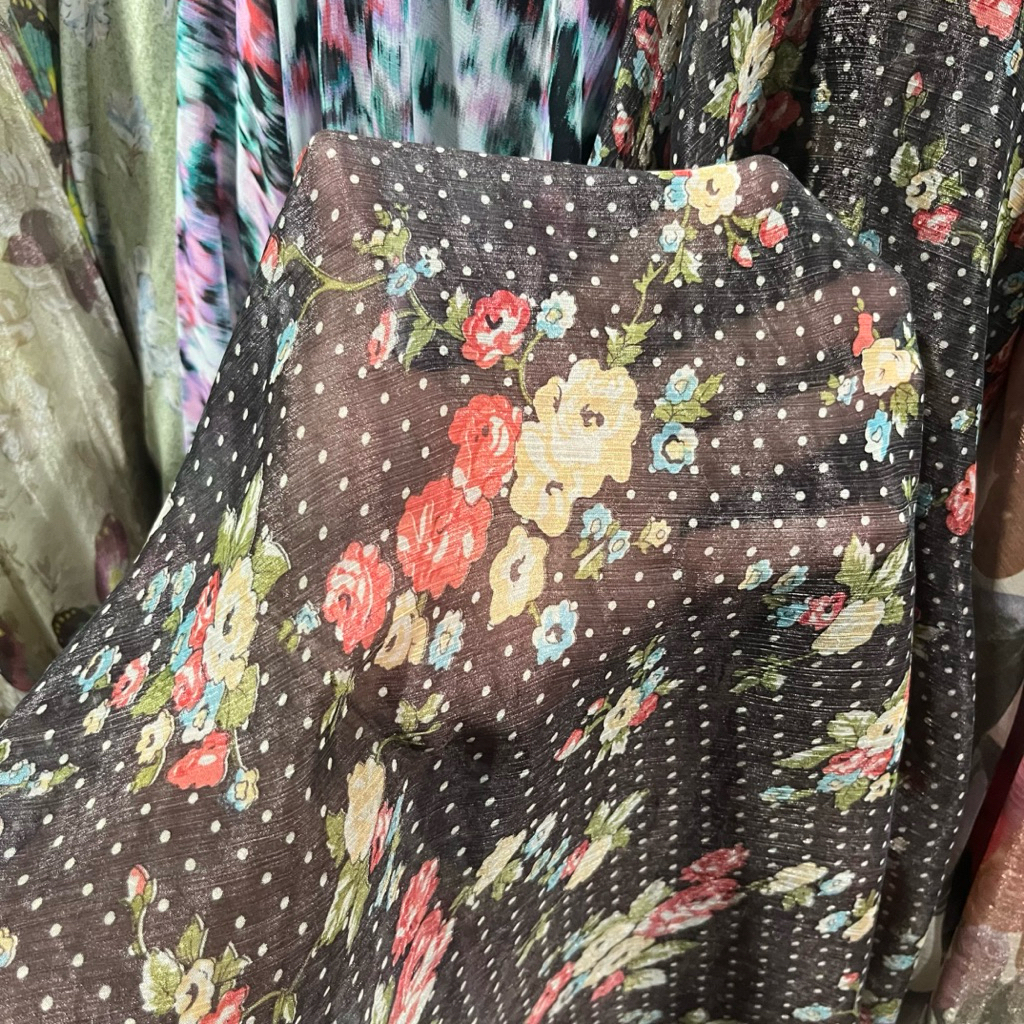 kain sifon salju motif bunga / kain sifon sutra premium motif kembang halus lembut