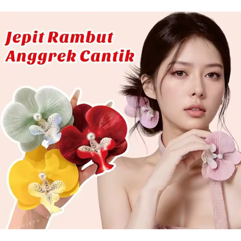 JEPIT RAMBUT ANGGREK - Jepit rambut motif kuntum bunga anggrek jepitan rambut anggrek duckbil jepit 
