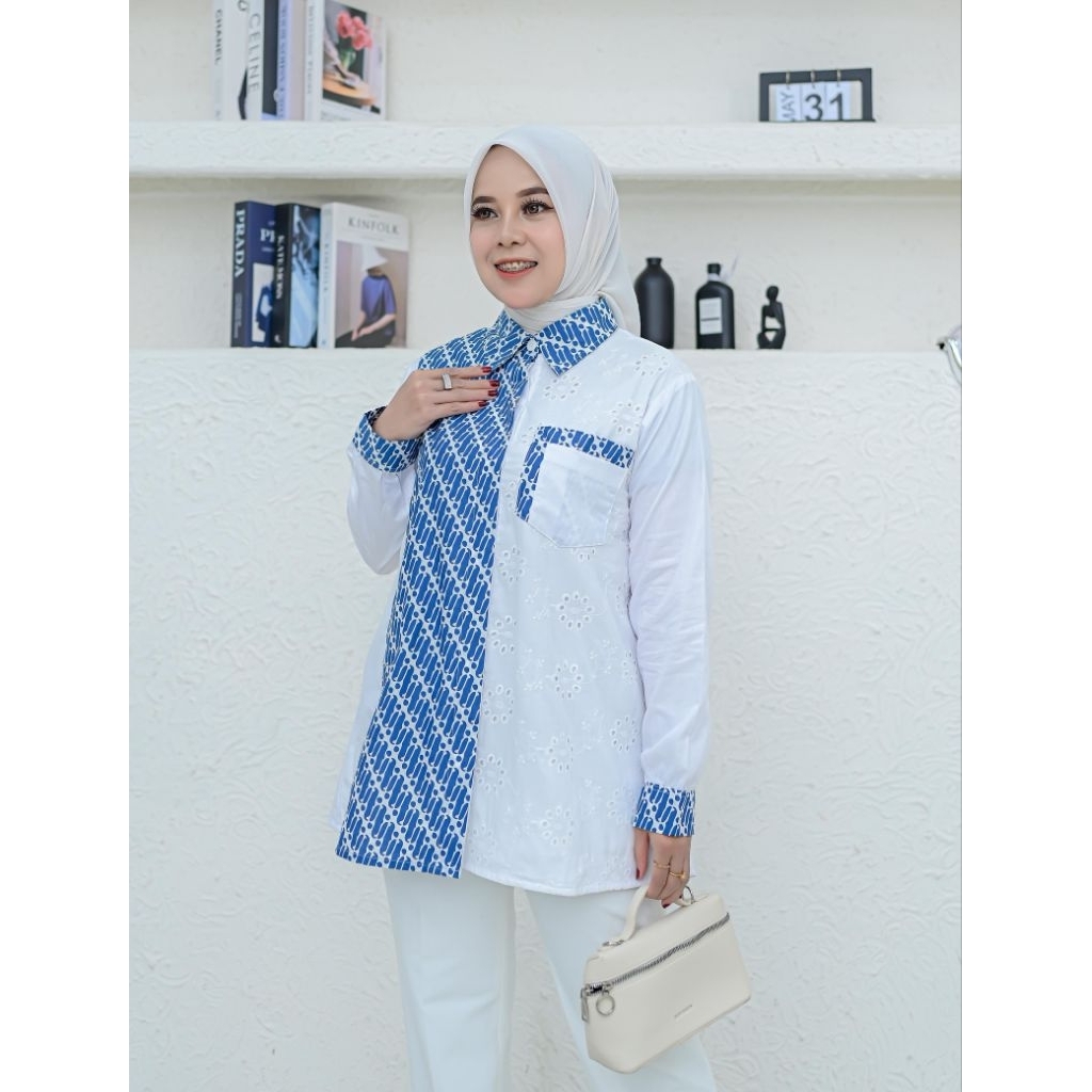 Kemeja katun Ima tuyobo mix katun bordir + batik motifparang ori By Orazio