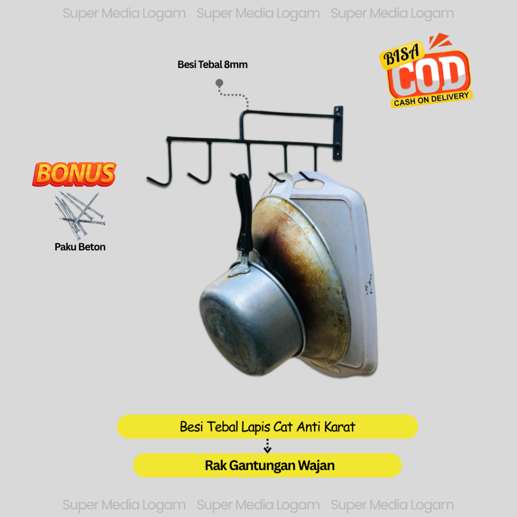 Rak Gantungan Panci Wajan - Rak Dapur Cantolan Wajan & Panci Tempel Dinding