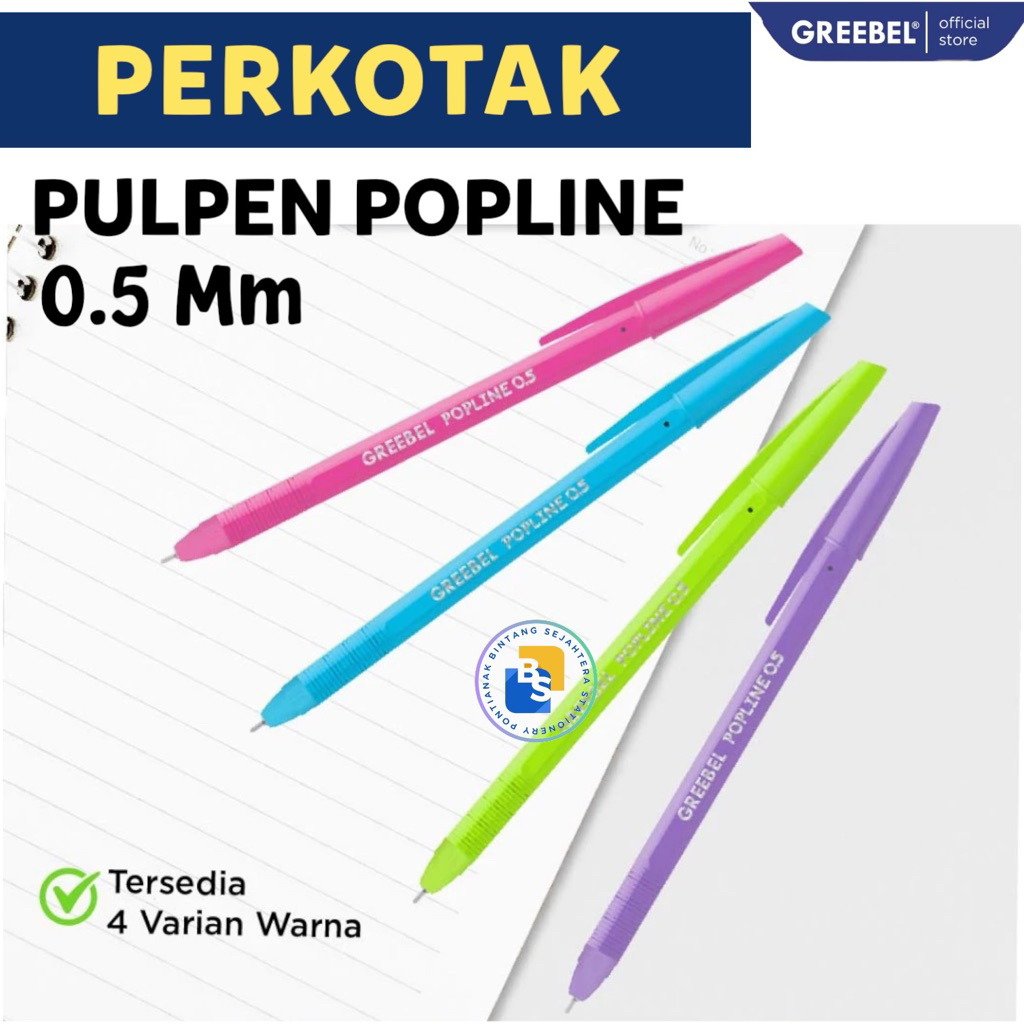 

12 Pcs - GREEBEL Pulpen Popline 0.5 Tinta Hitam / Ballpoint Bolpen Bolpoin Pena Gel