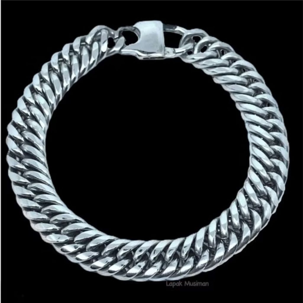 Gelang rantai double besar anti karat anti luntur baja putih original