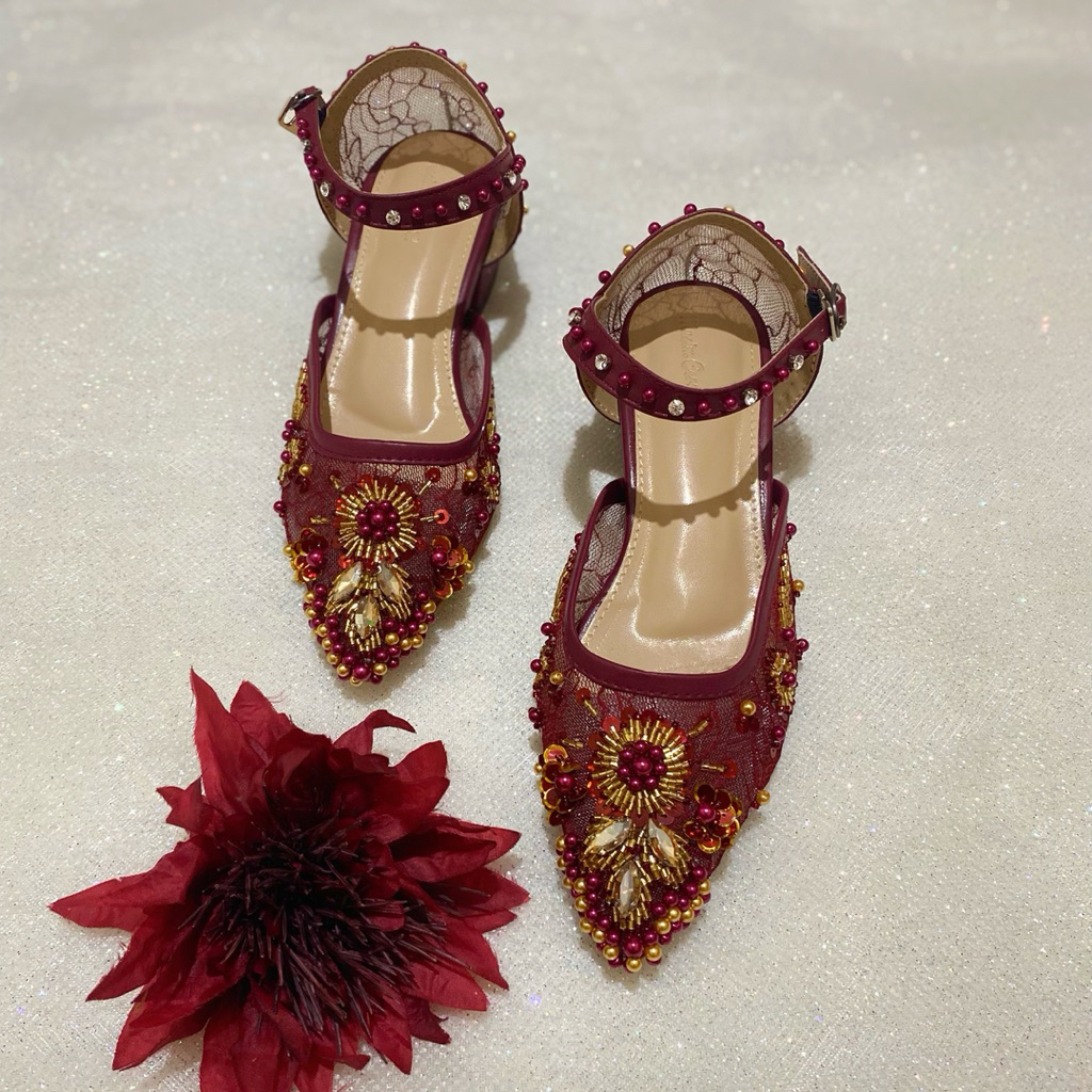 LARA MAROON WEDDING SHOES SEPATU NIKAH SEPATU PESTA