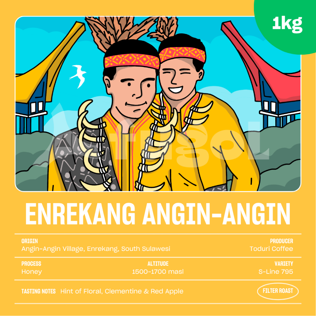 

Biji Kopi Arabika Enrekang Angin -Angin Honey (1KG) Single Origin