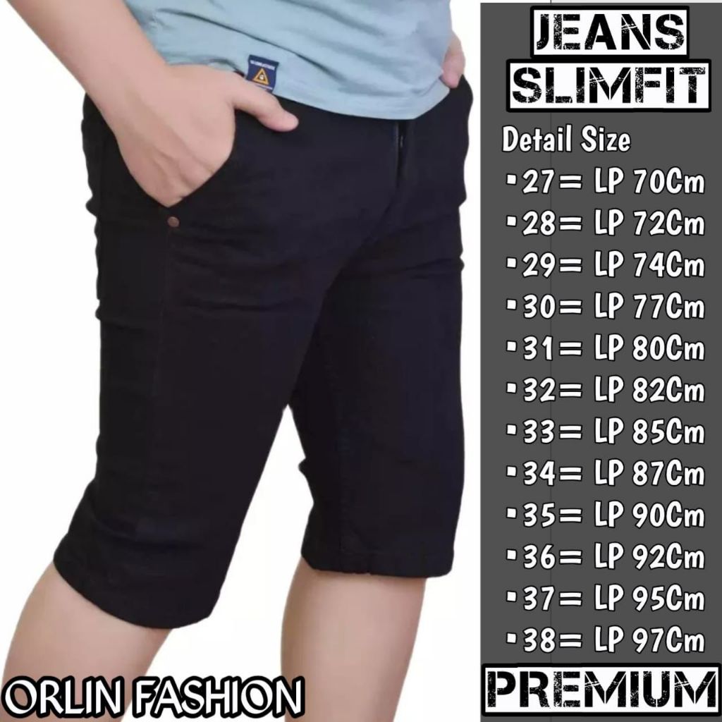 Celana Jeans Pendek Pria Hitam Pekat/ Celana Pendek Slimfit Cowok Keren
