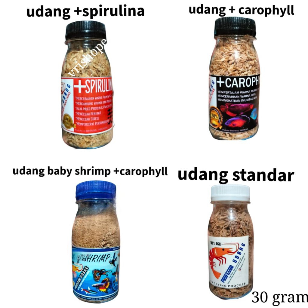 Profesor Udang Red Carophyll baby shrimp Spirulina  standar 30 Gram Makanan Ikan Udang Kering Pakan 