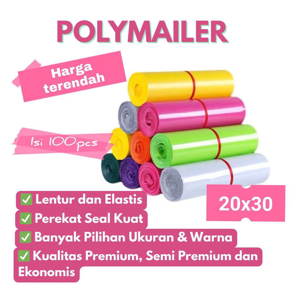 

POLYMAILER 20x30 Plastik Pembungkus Paket Amplop Perekat Isi 100pcs Premium dan Ekonomis