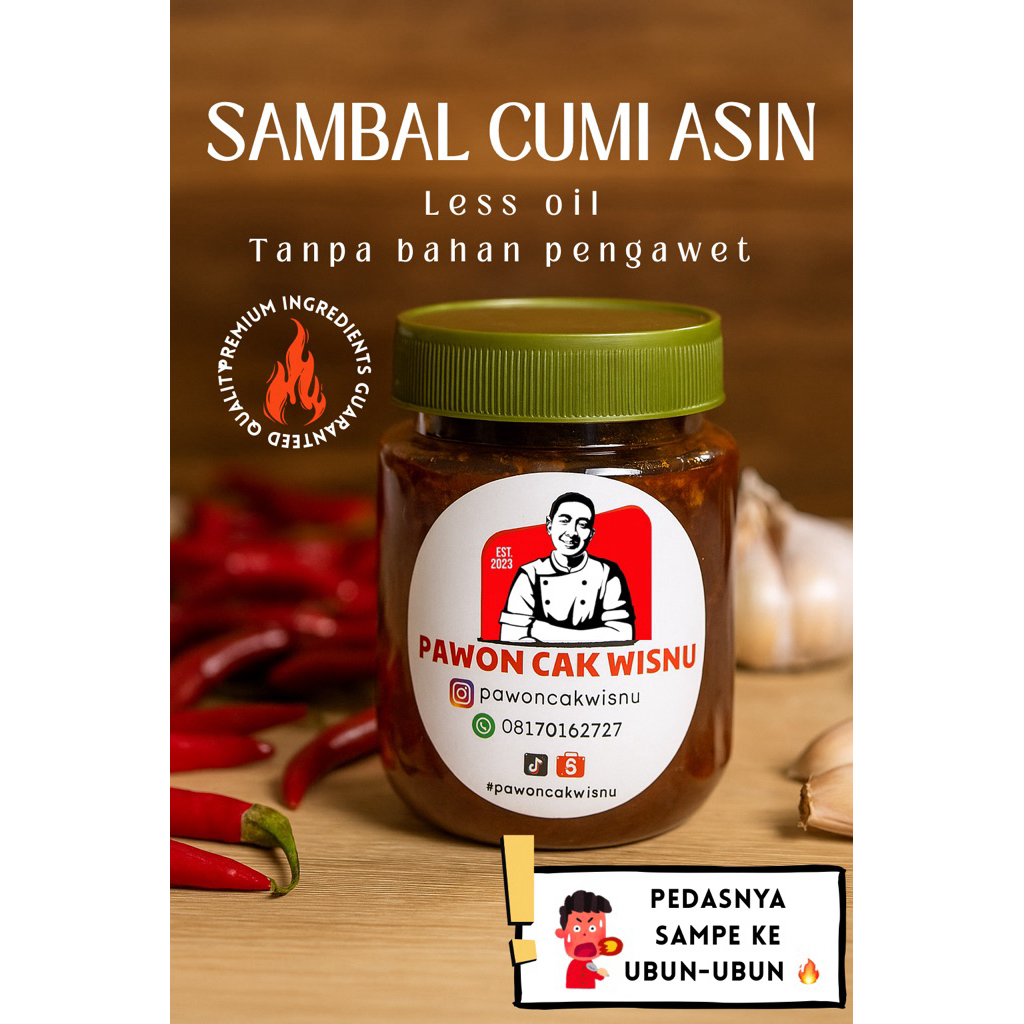 

SAMBAL CUMI ASIN CAK WISNU 200 GRAM PREMIUM HOMEMADE TANPA BAHAN PENGAWET LESS OIL