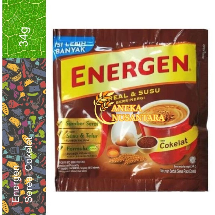 

Energen Cokelat Energen Sereal Coklat MInuman Serbuk Sereal Rasa Cokelat 1 sachet Energen Coklat 34g Energen