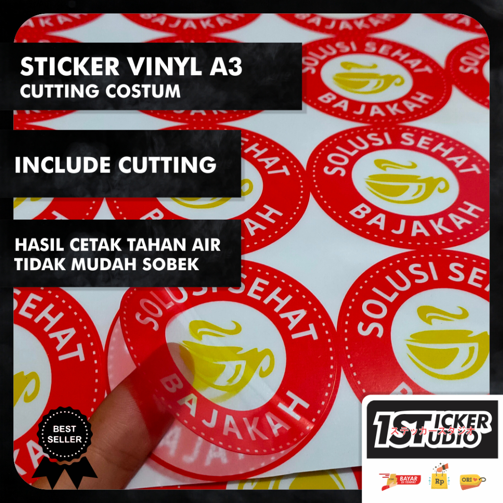 

1StickerStudio CETAK STIKER LABEL ANTI AIR STICKER MAKANAN KEMASAN PRODUK BOTOL MINUMAN CUSTOM (Vinyl)
